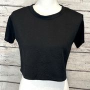 LOVE J T-Shirt Cropped Embossed Black Geometric Print-Small