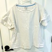 Crown & Ivy White Ruffle Short Sleeve Boxy Tee 100% Cotton Women’s Size L