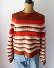 Full Circle Orange & Cream Stripe Bubble Sleeve Pull Over Sweater Size Large