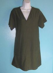 Athleta Farallon Dress in Green Size S Cotton Stretch Pullover with Pockets