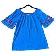 Westport blue embroidered sleeve blouse xs