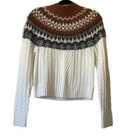 Copper Key Cream & Brown Cable Knit Fair Isle Mock Neck Sweater size Medium