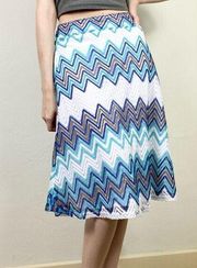 Vintage y2k Zac & Rachel Blue & White Chevron Zigzag Mermaidcore Midi Skirt Sz S