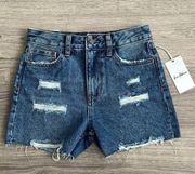 NWT Sam Edelman The Stilleto High Rise Distressed Denim Shorts Blue Wash 00/24