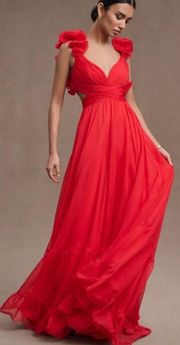 Mac Duggal Flutter sleeve V- Neck Maxi