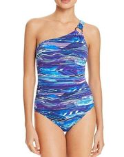 LAUREN RALPH LAUREN Womens One-Shoulder One-Piece Swimsuit Blue Purple 6 NEW