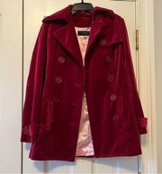 Juicy Couture Magenta Red Velvet Vintage Pea Coat