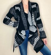 Black & White Stripe Wool Open Cozy Bohemian Cardigan