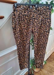 Terra & Sky Brown Leopard Print Casual Flat Front High Rise Skinny Pants Size 2X