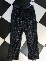 NWT Bailey 44 Coco Sequin Pants Black Satin Side Stripes Sparkly Trousers sz M