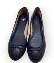 perforated bow toe ballet Flat shoes Navy blue