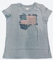 America the Beautiful Heather Blue Ladies LARGE Short Sleeve Crewneck Tee NWT