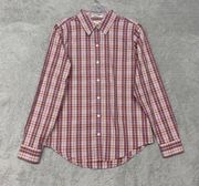 LL Bean Top womens XS Red White Plaid Button Up Cotton Wrinkle Free Shirt