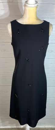 Vintage Beaded Sheath Dress 8 Black Lined Sleeveless Pullover