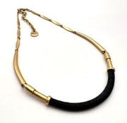 Stella & Dot Marcell Collar Necklace Gold & Black leather rocker choker edgy