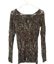 Wet Seal Long Sleeve Leopard Animal Print Sheer Blouse Women Sz L