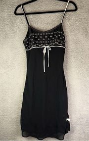 Etam Slip Black Mesh White Embroidered Floral Bow Lingerie Nightgown