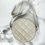 Vintage Giani Bernini Leather Quilted Ivory Gold Round Shoulder Crossbody