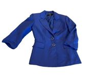 Alex Marie Womens Jacket Blazer Sz 2P Blue Linen 3/4 Sleeve Pockets Button