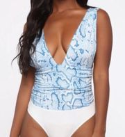 Nordstrom NEW Blue Blush Snakeskin Snake Python Print Plunging V-Neck Bodysuit Sleeveless