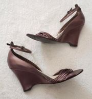 Dark Bronze Ankle Strap Wedge Heels