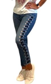 Veronica Beard INES 10.75"  girlfriend lace up split side ankle jeans J1 4678