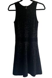 Milly black aline 100% merino wool floral lace sleeveless zip back dress small