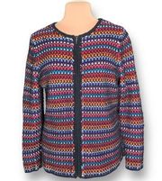 Coldwater Creek Cardigan Jacket Multicolored Hot Pink Abstract Rainbow Stripes