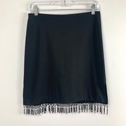 Vintage Cache Beaded Fringe Accent Hem Black Skirt