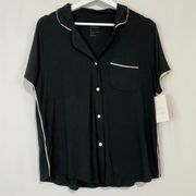Women’s Short Sleeve Pocket Front Button Sleepwear Shirt Black NWT