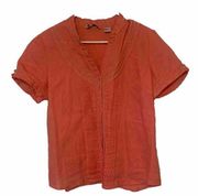 Carole Little Light Orange 100% Linen Short Sleeve Button Down Top Women's Sz L