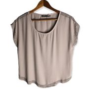 Poetry Rhinestone Detail Scoop Neck Tan Blouse