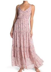 MELLODAY nwt Scallop Trim V-neck Printed maxi Dress In Pastel Pink Floral