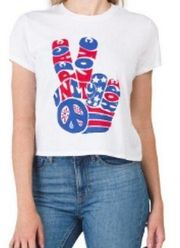 Lucky Brand American Flag Peace Sign Crop Top L