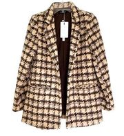 Merokeety Amazon Houndstooth Soft Knit Brown Tan Suit Jacket Blazer Size Small