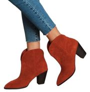 Splendid Paisley Spice Red Suede Leather Pointed-Toe Ankle Booties Sz 8