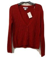 Cotton Emporium Red Ribbed Button Cardigan Long Sleeve Sweater