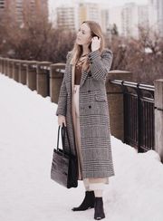 Coat Middlebury Houndstooth Plaid Black & White Midi Beau S GUC