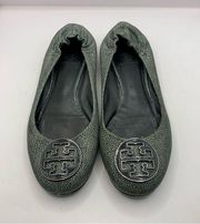 Tory Burch Stingray Leather Ballet Flats Women’s 8.5 Round Toe Logo Slip On