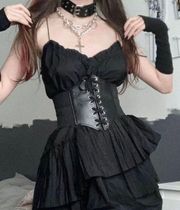 NEW Black Faux Leather Lace-Up Corset Waist Belt Goth Witch Halloween Costume Outfit