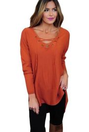 Pink Owl burnt orange split hem tunic sweater size small