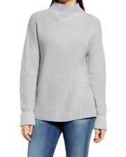 Caslon Womens Grey Heather Mock Neck Pullover Long Sleeve Sweater
