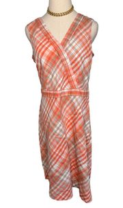 L.L. Bean linen cotton preppy plaid peach midi tank dress size 14