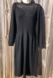 St. John Small Saks Fifth Avenue Black Santana Knit Long Sleeve Dress Vintage