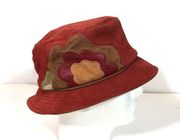 Retro Red Suede Bucket Floral Blossom Hat Red Leather Liz Claiborne Y2K Lined