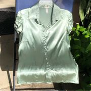 Green Satin blouse with Rhinestone  L