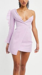 London Lilac Exaggerated Frill One Shoulder Dress Asymmetric Mini Dress