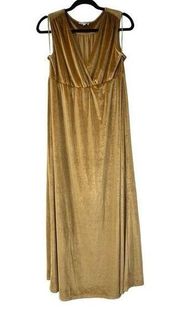 Baltic Born Gold Velvet V Neck Sleeveless Maxi Dress Bridesmaid Sz XXL