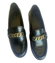 Old Navy Black Faux Leather Chunky Heel Loafers Size 10