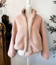 Women's Pink Sherpa Fleece Zip Front Jacket Size Medium